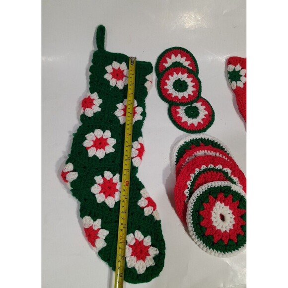 Handmade Christmas Crochet Stockings and Coasters, Vintage - Picture 5 of 8